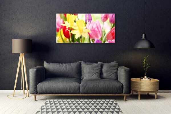 Tablou pe sticla Flori Floral Roșu Galben Verde