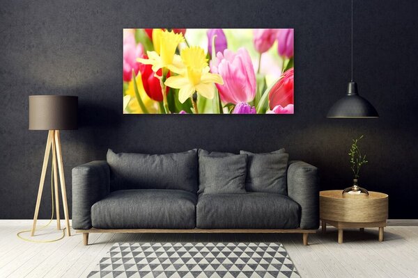 Tablou pe sticla Flori Floral Roșu Galben Verde
