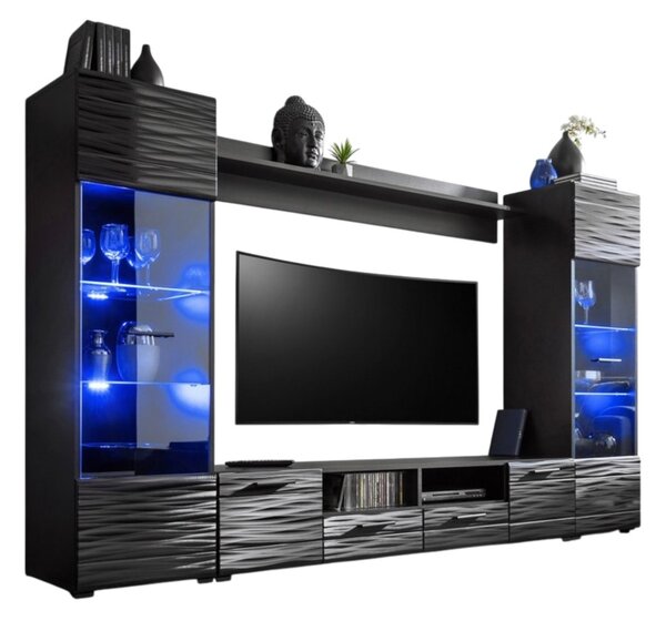 Mobilier living Beltrice (Negru + folie lucioasă). 1054282