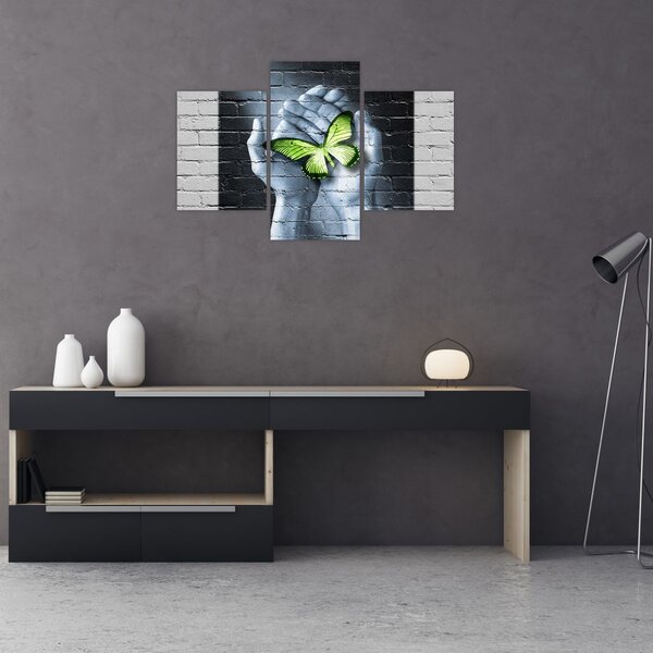 Tablou - Fluture verde în perete (90x60 cm)