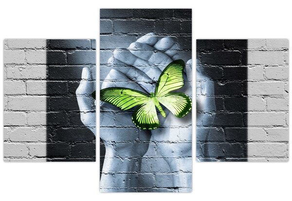 Tablou - Fluture verde în perete (90x60 cm)