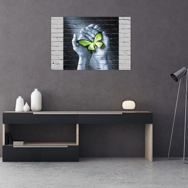 Tablou - Fluture verde în perete (90x60 cm)