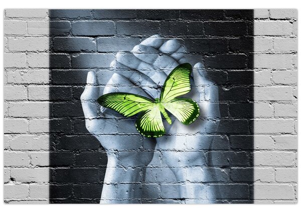Tablou - Fluture verde în perete (90x60 cm)