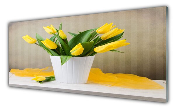 Tablou pe sticla Lalele Floral Galben Verde