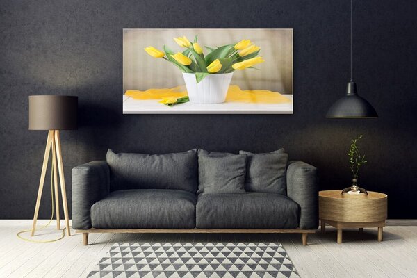 Tablou pe sticla Lalele Floral Galben Verde