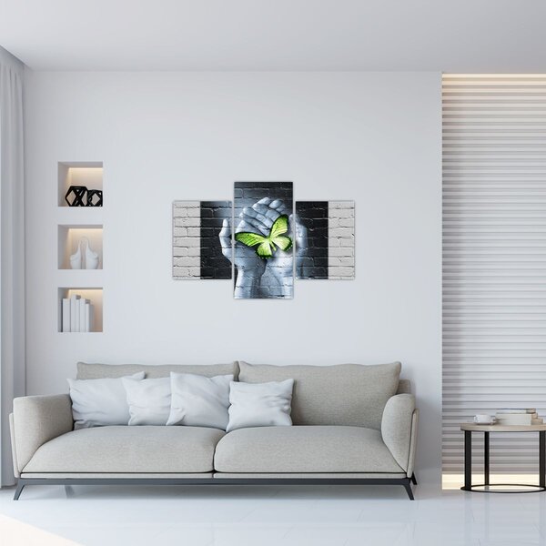 Tablou - Fluture verde în perete (90x60 cm)