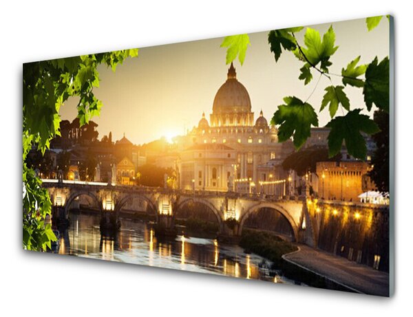 Panou sticla bucatarie Bridge City Frunze Arhitectura Verde Galben Maro
