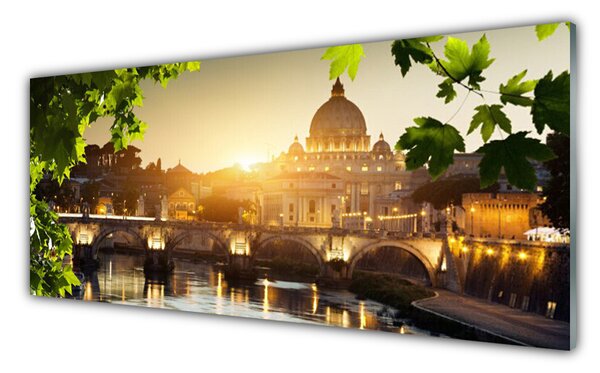Panou sticla bucatarie Bridge City Frunze Arhitectura Verde Galben Maro