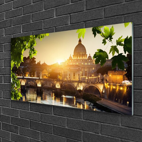 Tablouri acrilice Bridge City Frunze Arhitectura Verde Galben Maro