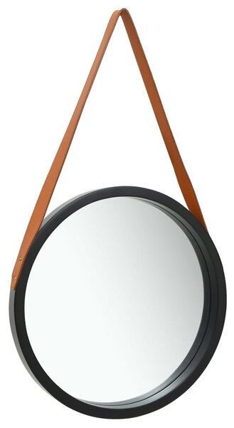 Oglindă de perete cu o curea, 50 cm, negru