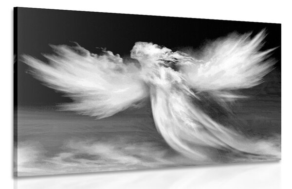 Tablou formă de înger în nori în design alb-negru