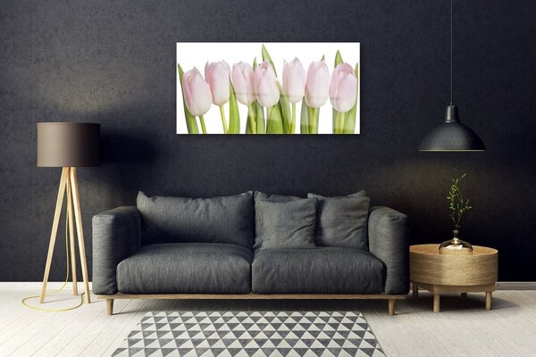 Tablou pe sticla Lalele Floral Roz Verde