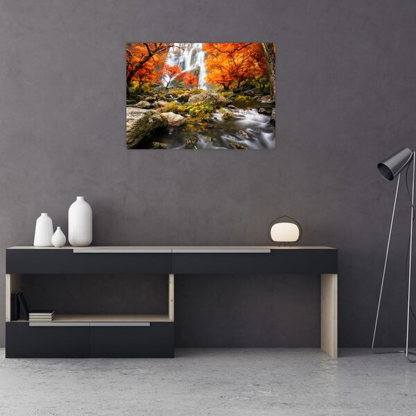 Tablou - Cascade în peisaj de toamnă, portocaliu (70x50 cm)