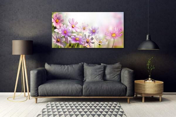 Tablou pe sticla Flori Floral Roz Verde