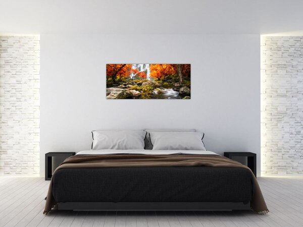 Tablou - Cascade în peisaj de toamnă, portocaliu (120x50 cm)