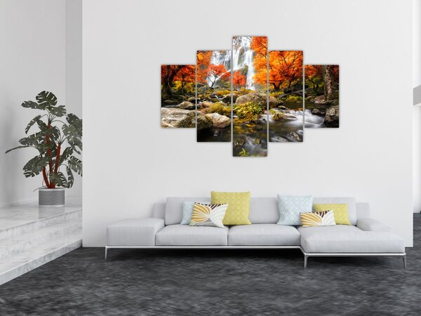 Tablou - Cascade în peisaj de toamnă, portocaliu (150x105 cm)