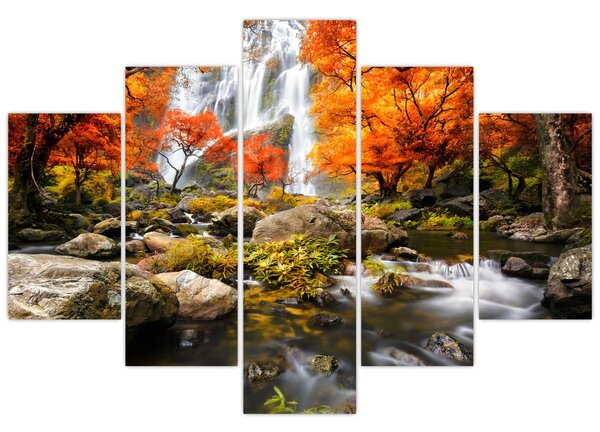 Tablou - Cascade în peisaj de toamnă, portocaliu (150x105 cm)
