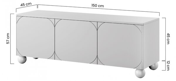 Comodă TV cu 3 uși Sonatia II 150 cm cu picioare sferice - casmir