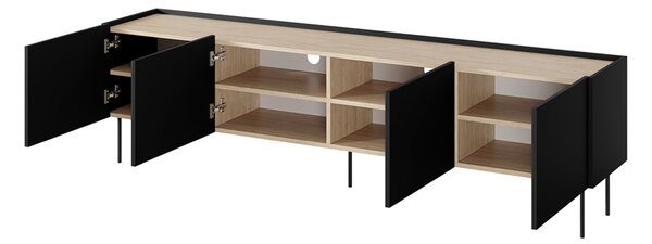 Comodă TV cu picioare metalice Desin 220 cm - negru mat / stejar nagano
