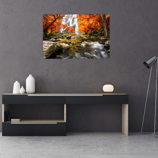 Tablou - Cascade în peisaj de toamnă, portocaliu (90x60 cm)