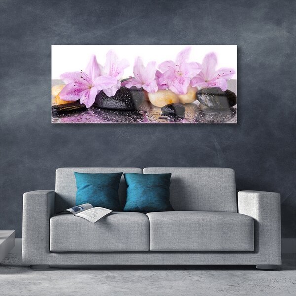 Tablou pe sticla Pietrele florale flori roz negru
