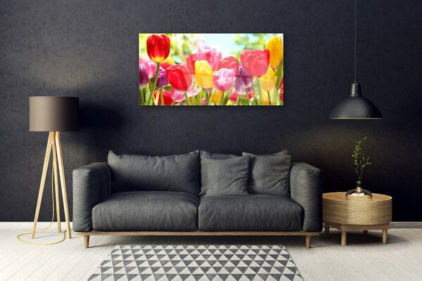 Tablou pe sticla Lalele Floral Roșu Galben