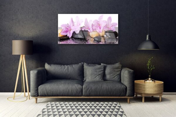 Tablou pe sticla Pietrele florale flori roz negru
