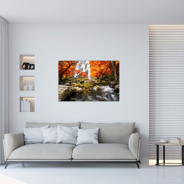 Tablou - Cascade în peisaj de toamnă, portocaliu (90x60 cm)