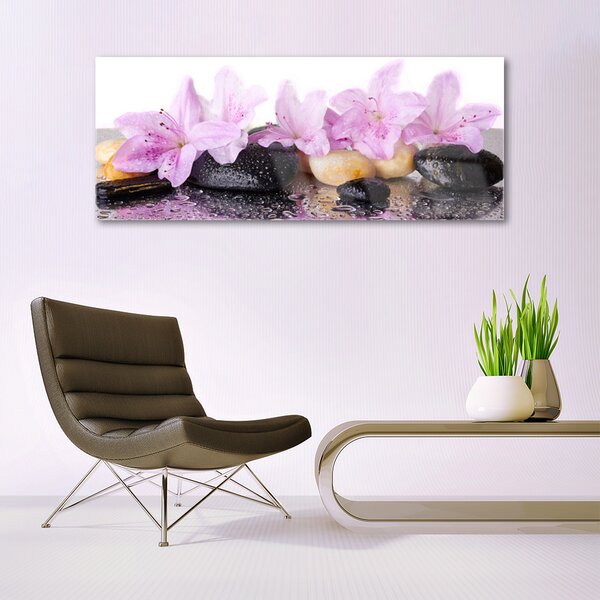 Tablou pe sticla Pietrele florale flori roz negru