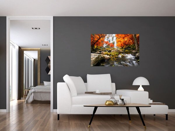 Tablou - Cascade în peisaj de toamnă, portocaliu (90x60 cm)