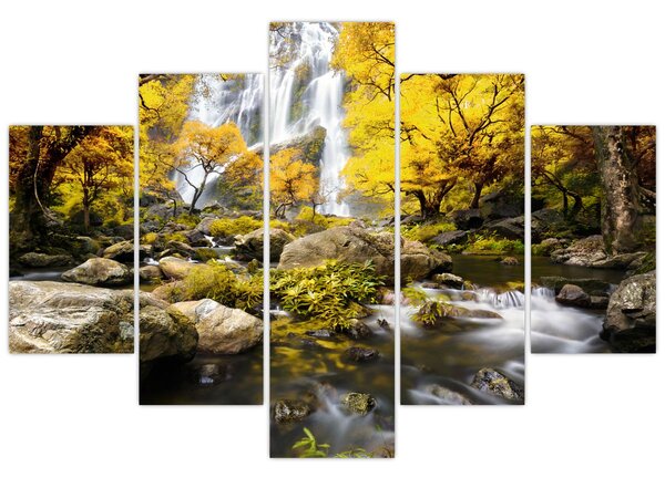 Tablou - Cascade în peisaj de toamnă, galben (150x105 cm)