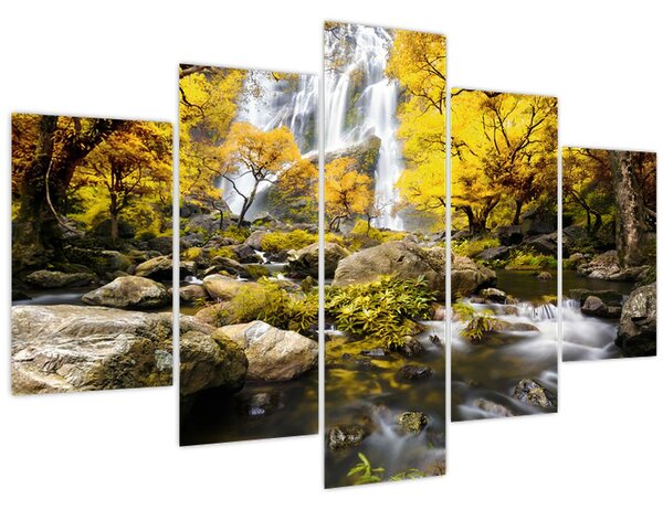 Tablou - Cascade în peisaj de toamnă, galben (150x105 cm)