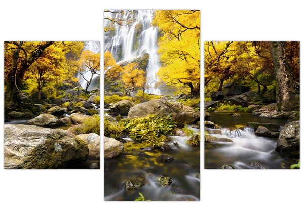 Tablou - Cascade în peisaj de toamnă, galben (90x60 cm)