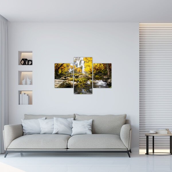 Tablou - Cascade în peisaj de toamnă, galben (90x60 cm)