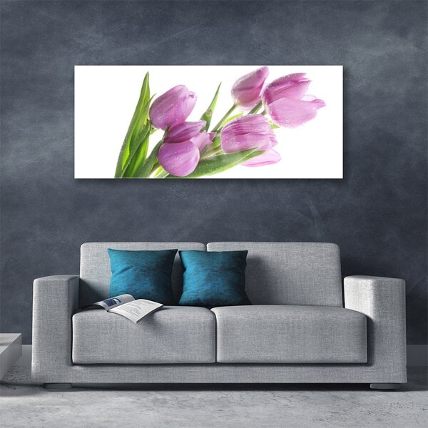 Tablou pe sticla Lalele Floral Roz Verde