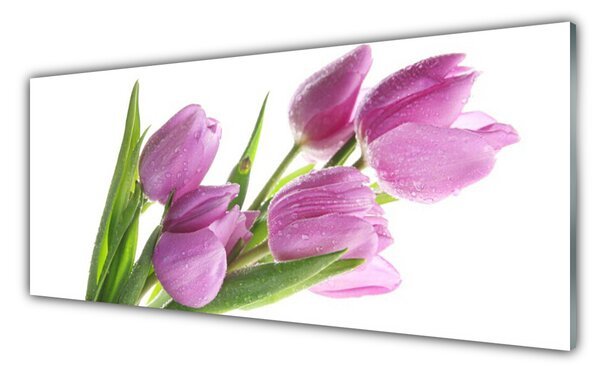 Tablou pe sticla Lalele Floral Roz Verde