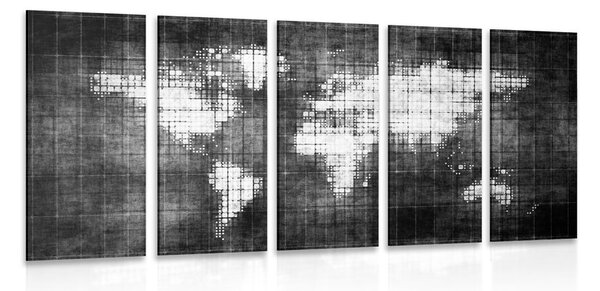 Tablou 5-piese lumea pe hartă în design alb-negru