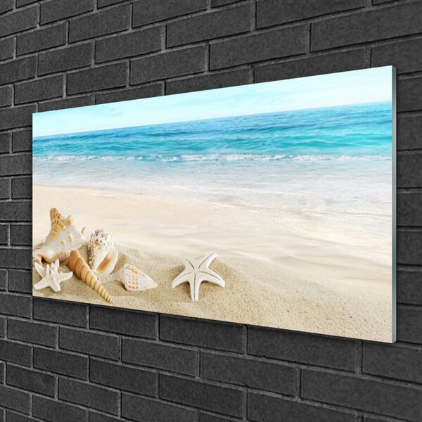 Tablou pe sticla Starfish Peisaj Albastru Alb Galben