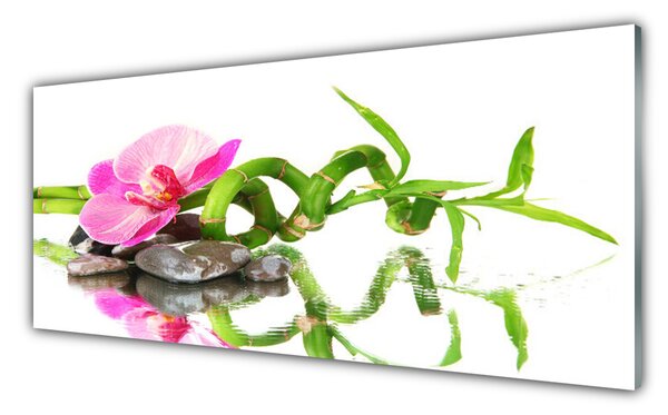 Panou sticla bucatarie Bamboo flori Stones Arta Verde Roz Gri