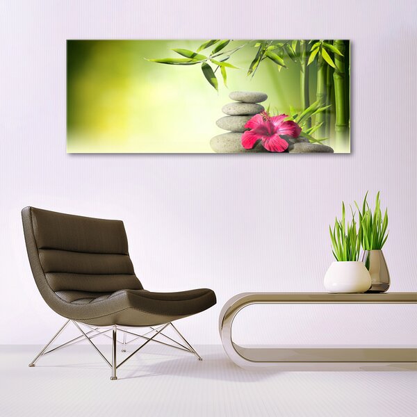 Tablou pe sticla Bamboo Tub flori Stones Floral Verde Roșu Gri