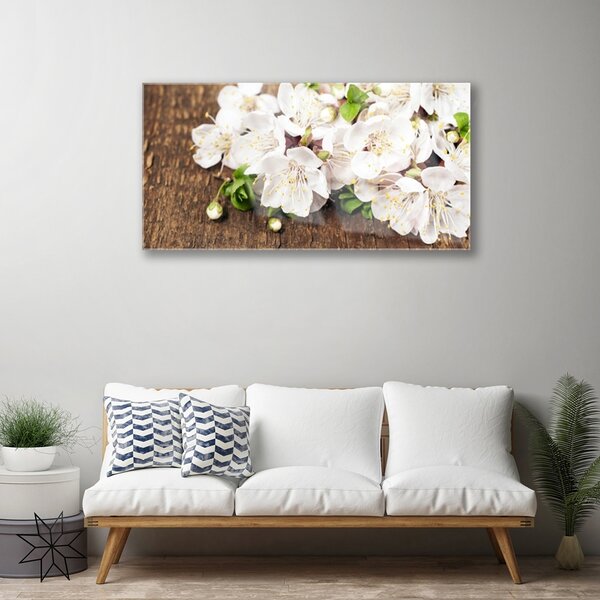 Tablou pe sticla Flori Floral alb