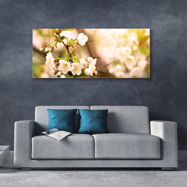 Tablou pe sticla Flori Floral alb