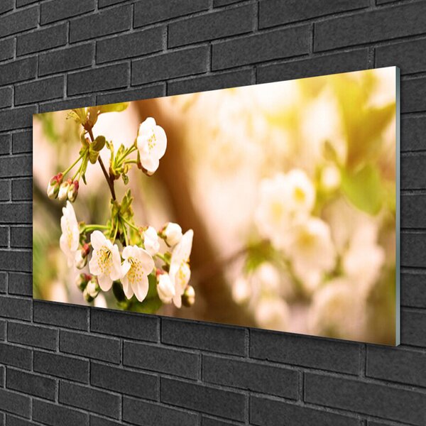 Tablou pe sticla Flori Floral alb