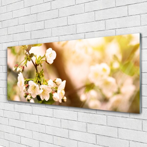 Tablou pe sticla Flori Floral alb