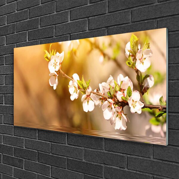 Tablou pe sticla Flori Floral alb