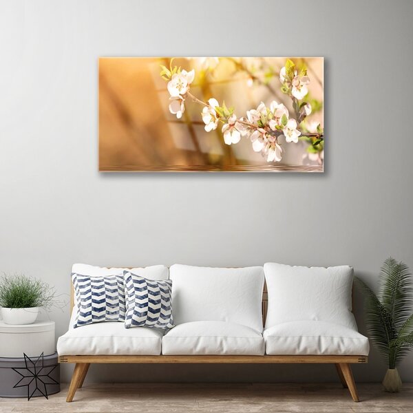 Tablou pe sticla Flori Floral alb