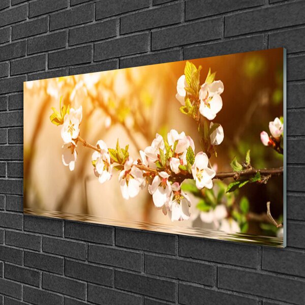 Tablou pe sticla Flori Floral alb