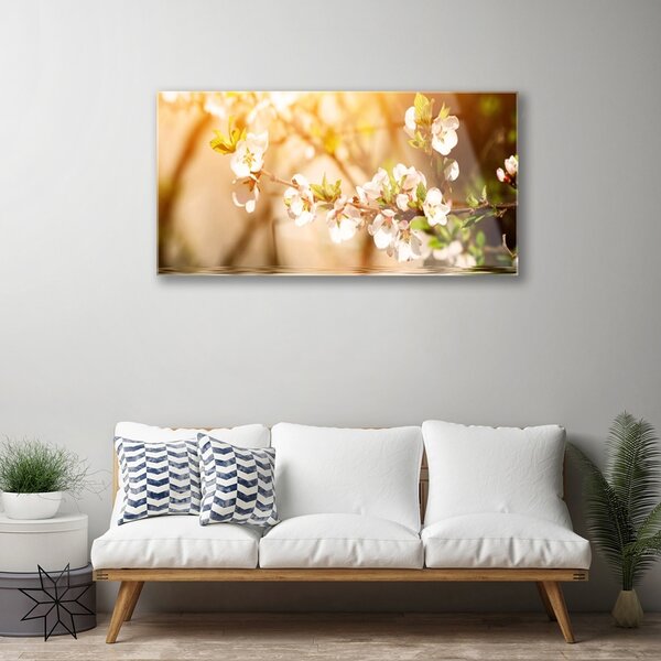 Tablou pe sticla Flori Floral alb