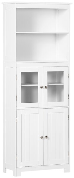 HOMCOM Dulap Camara Bucătărie, 2 Rafturi Deschise, 2 Dulapuri cu Uși, MDF și Sticlă Securizată, 60x30x162 cm, Alb | Aosom Romania
