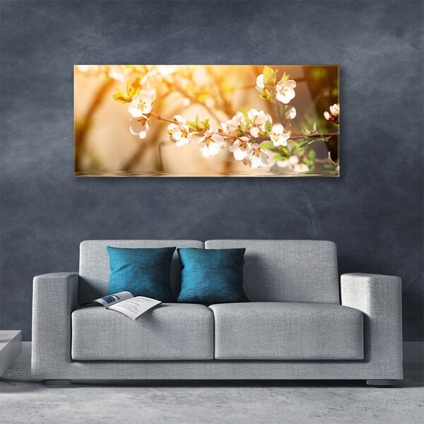 Tablou pe sticla Flori Floral alb